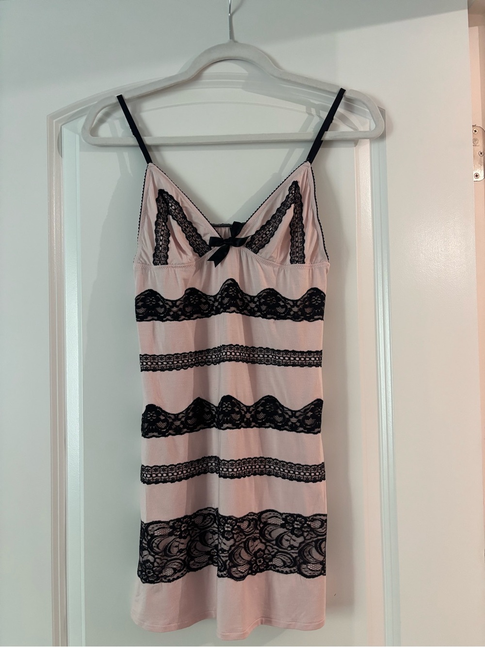 Victoria's Secret Pink Chemise Slip with Black Lace Stripes